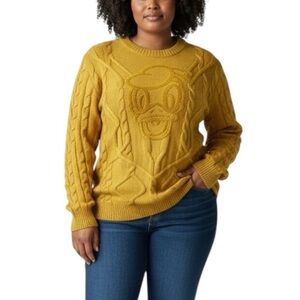 Disney Parks Donald Duck Cable Knit Pullover Sweater Mustard Yellow Sz XXL
